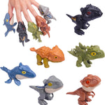 Winbar 6-Piece Biting Finger Dinosaurs Toy Set for Kids, Featuring Raptor, Mosasaur, Tyrannus, Stegosaurus, T-Rex, and Ankylosaurus Figures, Interactive Chomp Puppets for Play and Display.