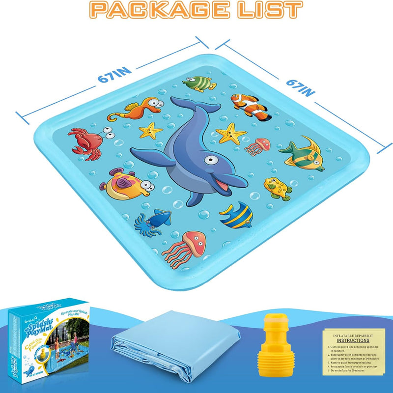 Growsland Splash Pad for Toddlers, Outdoor Sprinkler for Kids | 67" Summer Water Toys Baby Pool Fun Gifts for 3 4 5 6 7 8 9 Years Old Boy Girl Backyard Garden Lawn Outdoor Games