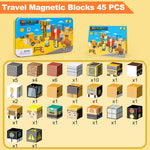 Aywewii Travel Magnetic Blocks 45 PCS for Kids Ages 3-5, Portable STEM Learning Set with Iron Case, Construction Edition