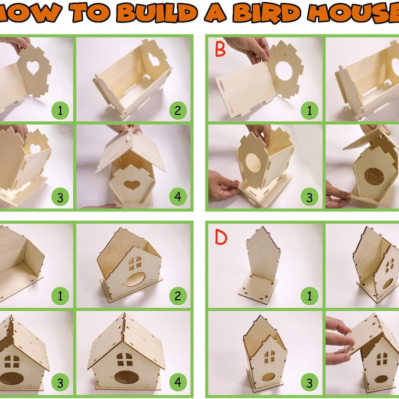 hapray 4 Pack Bird House Craft Kit, DIY Birdhouse for Kids to Build & Paint