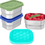 Gencywe® 3 Pack Stainless Steel Snack Containers for Kids, 8 oz Easy Open Leak Proof Small Toddler Snack Containers with Silicone Lids, Stackable Metal Lunch Box for Daycare and School (Blue)