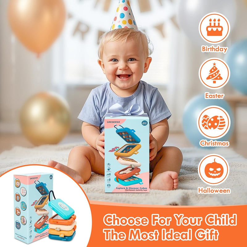 GRESEESM Busy Board Montessori Toy for 1 Year Old Boy Gifts, Travel Toys for Toddler 1-3, Sensory Activity Airplane Essential, Baby Boys Birthday Gift, Easter Basket & Stocking Stuffers