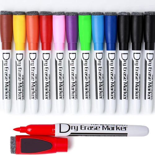 Volcanics Magnetic Dry Wipe Pens Dry Erase Markers With Eraser Cap Low Odor Fine Tip Whiteboard Pens Pack of 12,10 Colors
