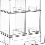 Vtopmart Stackable Storage Drawers Set of 5, Clear Plastic Organizer Bins for Baby Bottle, Beauty Supplies Storage, Ideal for Kichen Countertop, Vanity, Bathroom, Cabinet, Pantry Organization