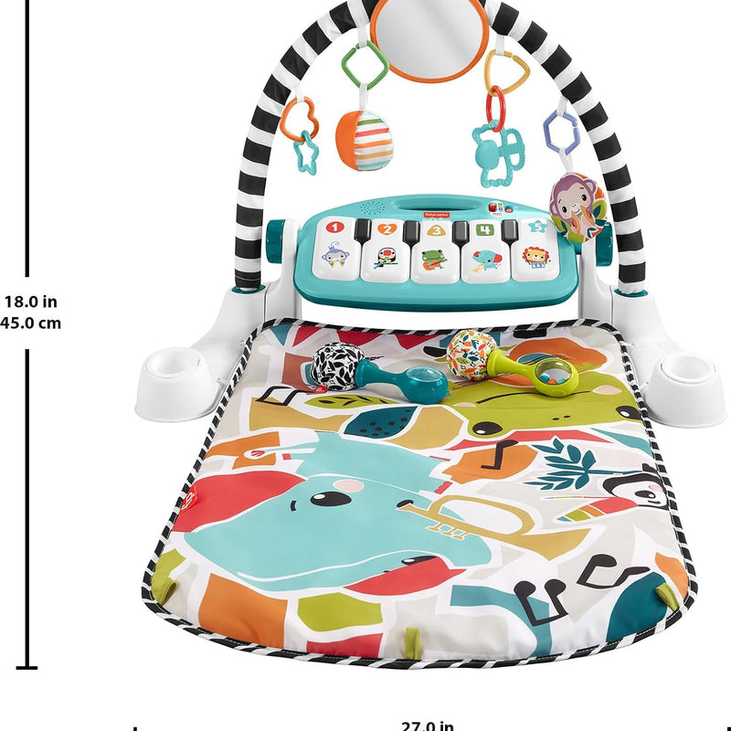Fisher-Price Baby Musical Toy Set Glow and Grow Kick & Play Piano Gym Blue Playmat with 2 Rattle Maracas for Newborns Ages 0+ Months