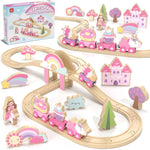Lehoo Castle Unicorn Train Set for Toddlers 2-4, Wooden Train Track Toy for Girls