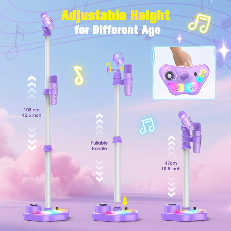 stand karaoke machine for kids, 2 wireless mics, rechargeable, kids microphone, birthday party gift