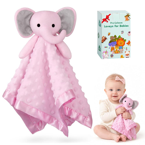 Pro Goleem Baby Girl Gifts Elephant Security Blanket with Stuffed Animal Snuggle Toy Lovey Soft Lovie Baby Registry Search for Infant and Toddler Pink 16 Inch