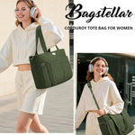 Bagstellar Corduroy Tote Bag for Women, 17 Pockets Laptop Work Tote Purse | Large 15.6” Computer Bag w/ 40oz Cup Holder & Strap, Zipper Teacher Nurse Bible Shoulder Bag for School Travel College Office
