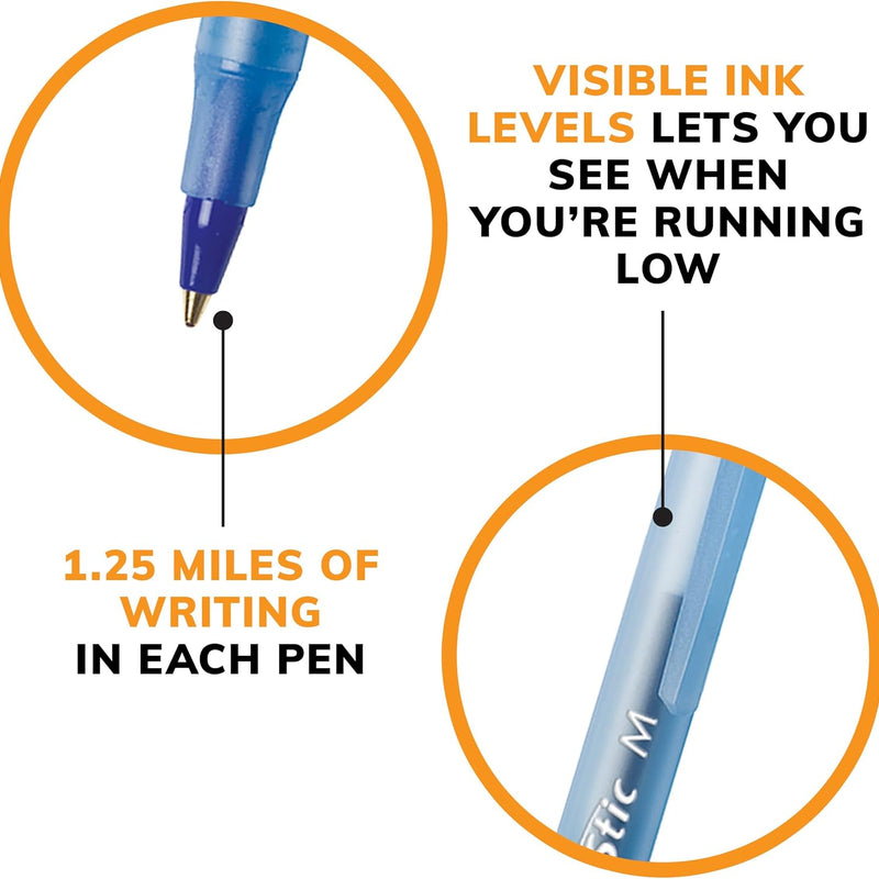 BIC Round Stic Xtra Life Blue Ballpoint Pens, Medium Point (1.0mm), 144-Count Pack of Bulk Pens, Flexible Round Barrel for Writing Comfort, No. 1 Selling Ballpoint Pens