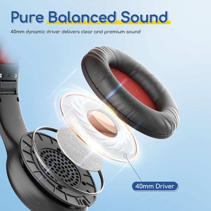 EarFun Wired Kids Headphones with Microphone, 85/94dB Volume Limit, Portable Foldable Headset for School/Tablet/iPad