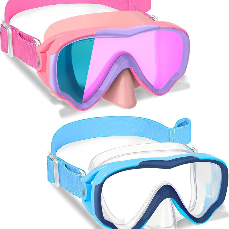 Kids Swim Goggles with Fabric Strap for Kids 3-15, Leak Proof Swimming Goggles Nose Cover 180° Clear View