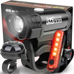 Water-Resistant Bike Light Set for Night Riding, USB Rechargeable Front and Rear Lights with Bell for Safety, 4+5 Modes for Men, Women & Kids