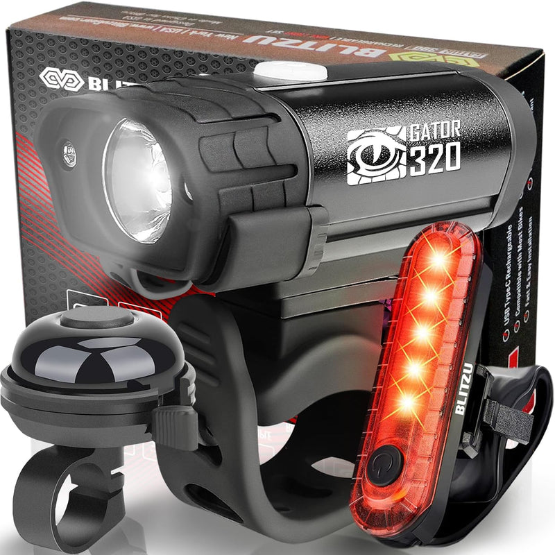 Water-Resistant Bike Light Set for Night Riding, USB Rechargeable Front and Rear Lights with Bell for Safety, 4+5 Modes for Men, Women & Kids