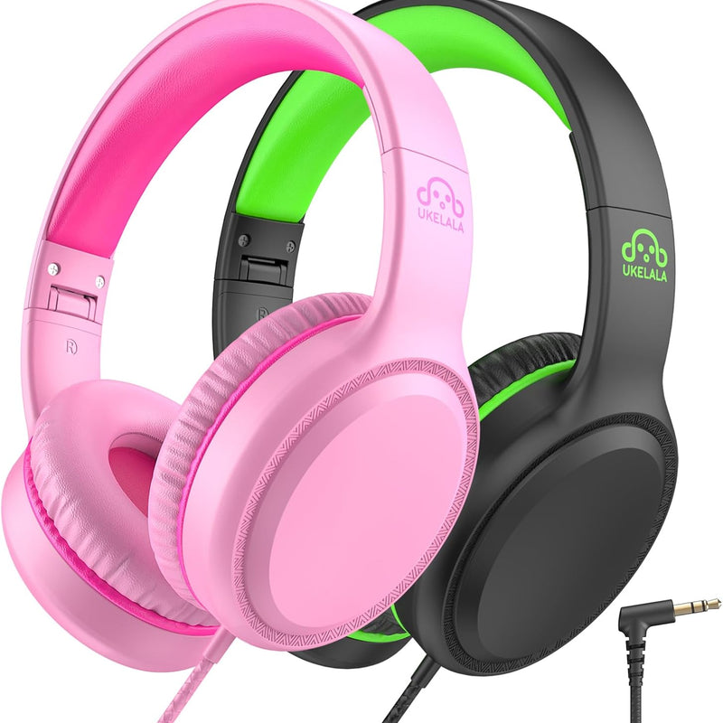 UKELALA Green Wired Headphones for Youth - Portable On Ear Headphones for School Airplane Travel