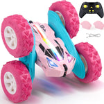 Threeking 4WD stunt RC car with soft lights, green, for kids ages 6-12, unique gift