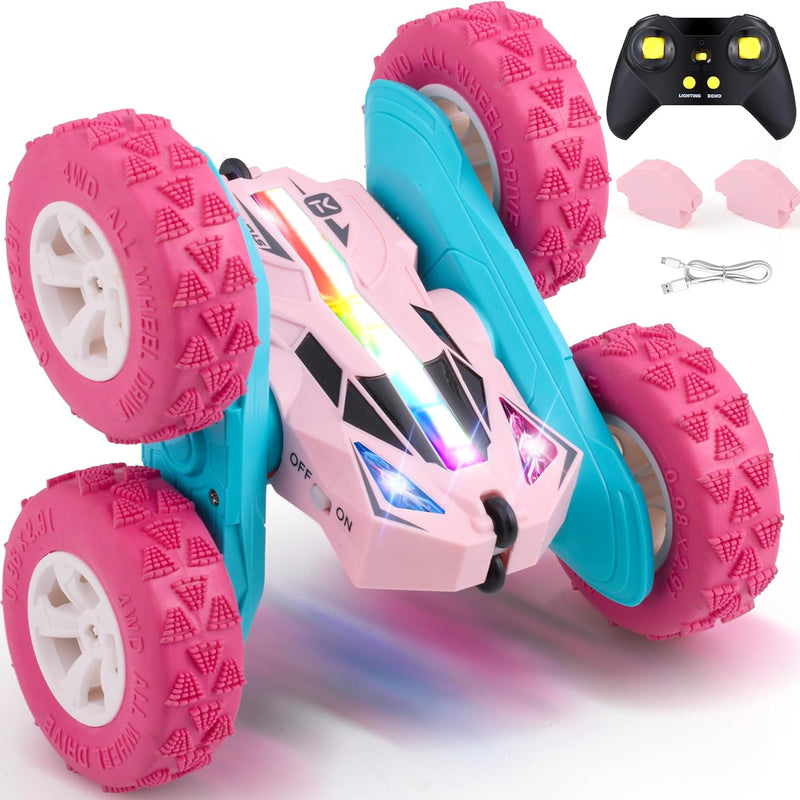 Threeking 4WD stunt RC car with soft lights, green, for kids ages 6-12, unique gift