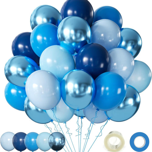60Pcs Metallic Chrome Blue Balloons Kit, 12Inch Latex Balloons for Birthday, Wedding, Party Decoration