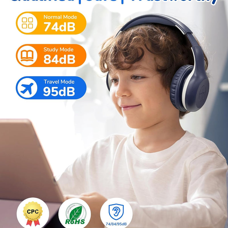 EarFun K2 Kids Bluetooth Headphones for School, Kids Headphones with Mic | Volume Limited, 40H Playtime, Built-in Mic, Stereo Sound, Foldable Over-Ear Headphones for Kids/Toddler/Travel/Tablet, Blue