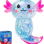 Axolotl Squishy Glitter Stress Relief Toy, Stretchy Axolotls Stress Ball, Relief Squishy Toys, Fidget Toys for Kids Youth Adult, Salamander Gift for Party Birthday Christmas (Pink)