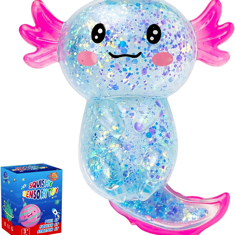 Axolotl Squishy Glitter Stress Relief Toy, Stretchy Axolotls Stress Ball, Relief Squishy Toys, Fidget Toys for Kids Youth Adult, Salamander Gift for Party Birthday Christmas (Pink)