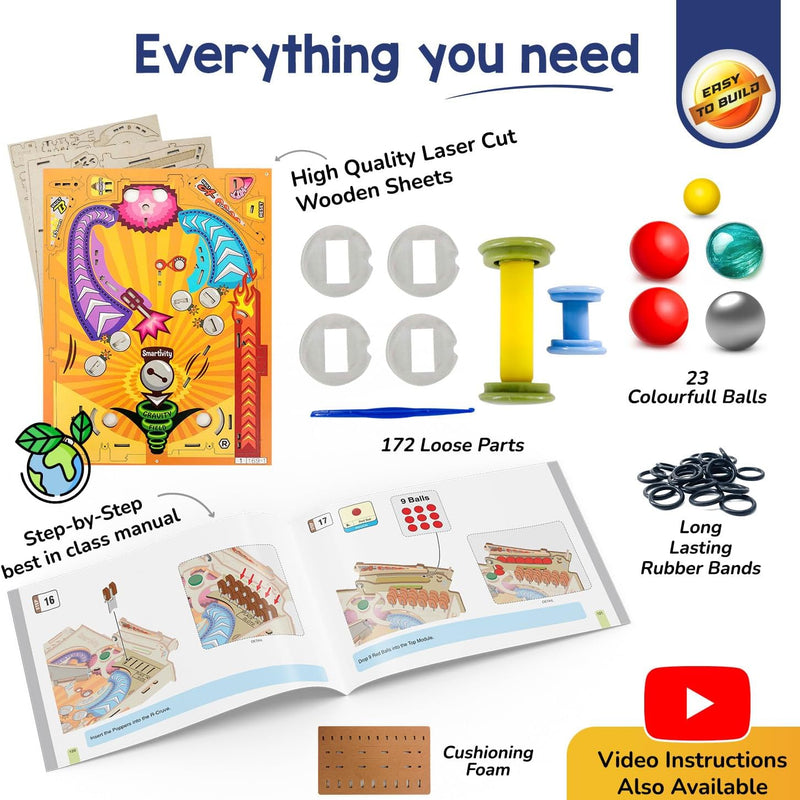 Smartivity DIY Pinball Machine | Award Winning STEM Toy for Kids 8-14 Years Old | Build Your Own Mechanical Pinball Game