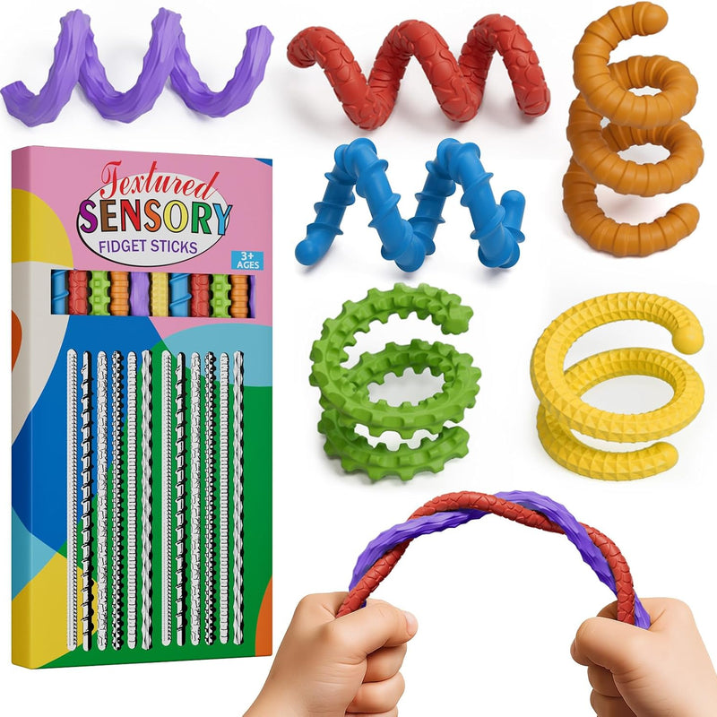 Flexible Sensory Fidget Sticks for Kids,6PCS Sensory Fidget Toys for Stress Anxiety Autistic ADHD,Calm Down Travel Airplane Essentials Toys,Stuffers Gifts for Teens Boys Girls
