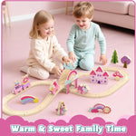 Lehoo Castle Unicorn Train Set for Toddlers 2-4, Wooden Train Track Toy for Girls