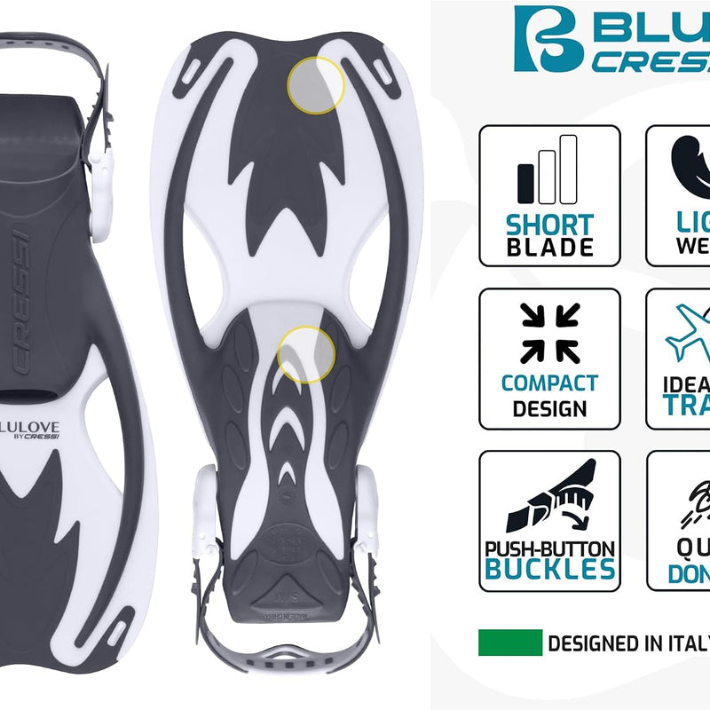 Cressi Rocks Fins, Kids Open Heel Short Fins with Adjustable Straps for Snorkeling and Swimming - Cressi: Quality Since 1946