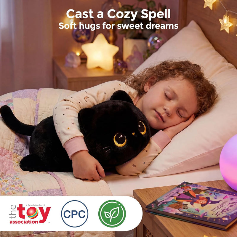 Mewaii Cute Black Cat Plush Pillow, Kawaii Plushies Black Cat Stuffed Animals, Squishy Plushies, Cuddle Plush Pillow for Kids & Girls (13 Inch)