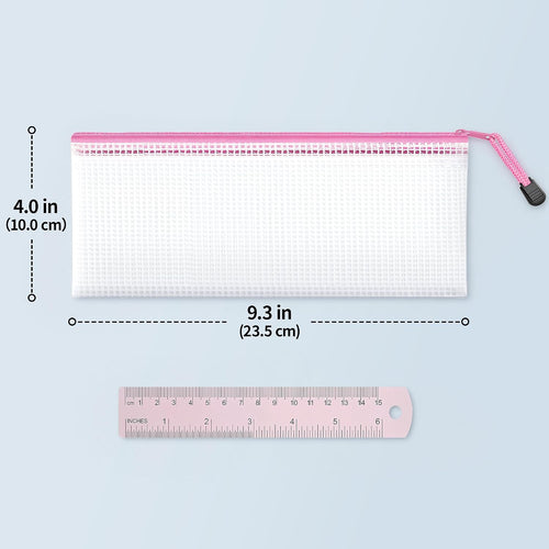 JARLINK 24 Pack A6 (9.3 × 4.0 in) Mesh Zipper Pouch Bags, Waterproof Pencil Pouch for School Supplies Storage, Small Zipper Pouches for Cash, Cosmetics, Travel Organization, 8 Colors