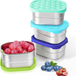 Tanjiae 4Pack 8oz Small (1 CUP) Stainless Steel Snack Containers for Kids | Reusable Easy Open Toddler Snack Containers with Silicone Lids | Stackable Toddler Lunch Box for Daycare, School and Travel