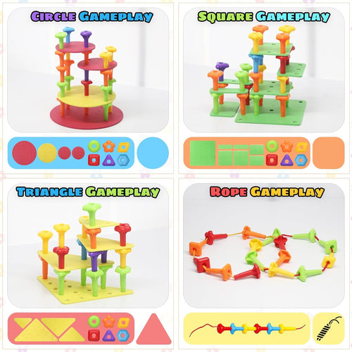 Peg Board Toy Set 73pcs DIY Building Stacking Toys for Kids 3-6 Years Old STEM Educational