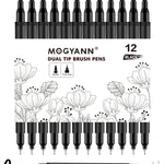 Drawing Pens, 12 Pack Dual Brush Pens Black Markers for Art Drawing Sketching