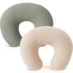 Konssy 2-Pack 100% Cotton Muslin Nursing Pillow Covers, Soft Cover for Baby | Covers Only, Breastfeeding Pillows Slipcovers for Baby Boys & Girls, Hidden Zipper, Machine Washable, (Fog Green, Cream)