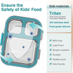 HOMEKOL Stainless Steel Bento Lunch Box, Blue, 3.3Cups | 3-Compartment,Leak-Proof, for Kids & Adults, BPA-Free, Dishwasher Safe, Clear Tritan Lid, 800ml (Not Insulated)