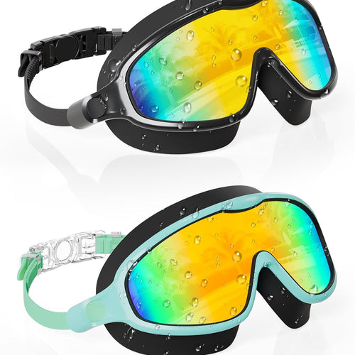 Aegend Swim Goggles Wide Frame Anti-Fog Swimming Goggles for Kids 3-14 | 2 Pack Anti-UV Comfort Fit Swimming Mask for Boys Girls Youth Ideal for Pool, Beach, Swim Lessons, Vacation