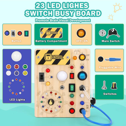 Hoarosall Montessori Busy Board for 1-3 Year Old Boys and Girls, Travel Educational Learning Toy