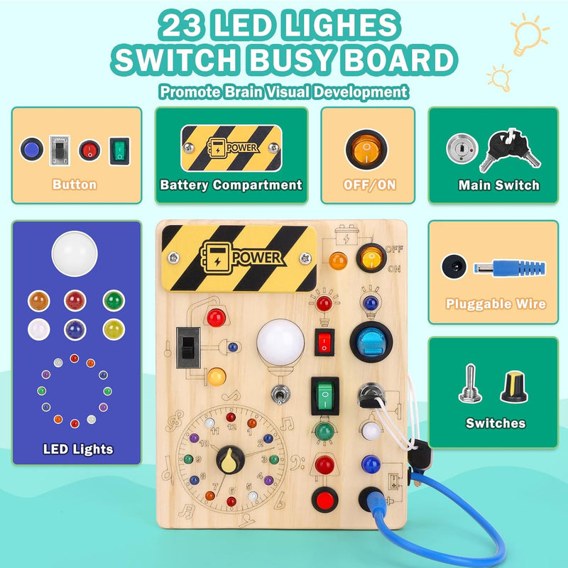 Hoarosall Montessori Busy Board for 1-3 Year Old Boys and Girls, Travel Educational Learning Toy