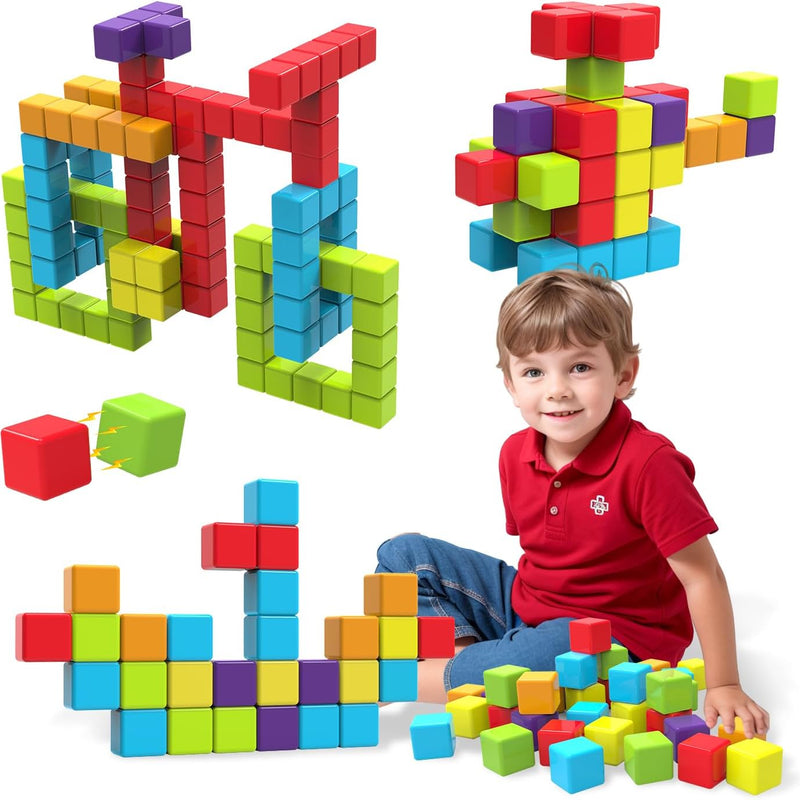 Large Magnetic Building Blocks for Toddlers, 1.65 inch Cubes in Rainbow Theme, 12 PCS, 1-3 Years Old