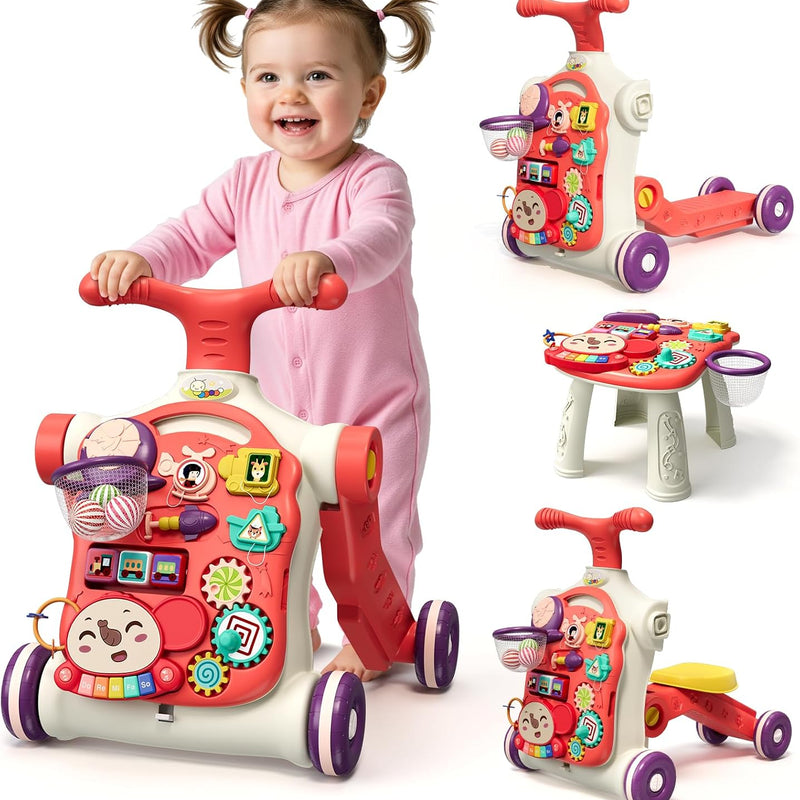HYES 5 in 1 Baby Push Walker for Baby Boy, Blue | Activity Center Learning to Walk, Sit to Stand, Early Learning Push Toys for Infant, Walking Toys Gift for Toddler Boys