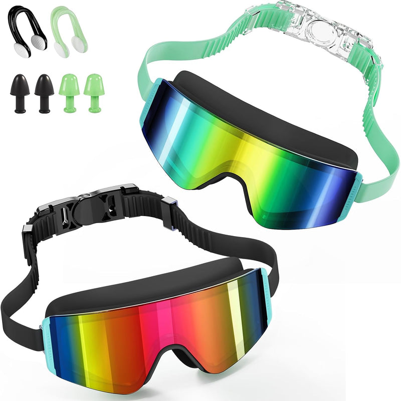 Aegend Kids Swim Goggles 2 Pack – Large Frame Anti Fog Soft Silicone Leak Proof UV Protection for Boys Girls Age 3-15