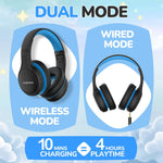 JoySpark Kids Bluetooth Headphones, 60 Hours Playtime, Bluetooth 5.4 Kids Headphones Wireless, Type-C Fast Charging, 85/94dB Volume Limited, Foldable Toddler Wireless Headsets with Mic-Black Blue