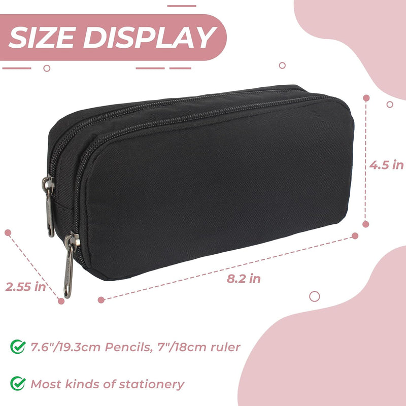 Della Gao Large Pencil Case, Big Capacity Pencil Pouch with 2 Compartments, Office Pencil Bag with Zipper, Big Pen Case for Adults (01-Black)