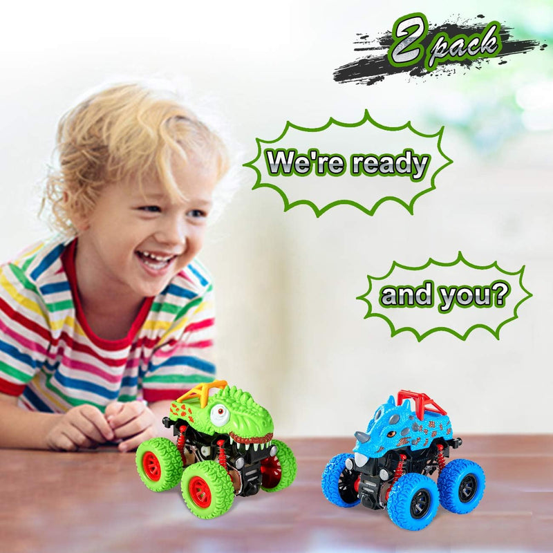 LODBY 2-pack Dinosaur Truck Toys for 2-6 Year Old Boys, Push and Go Cars for Toddlers
