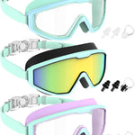 NSSIW Swim Goggles Swimming Kids-Goggles: Anti Fog No Leak with Nose Clip Earplugs for Girls Boys Youth 6-14 3 Pack