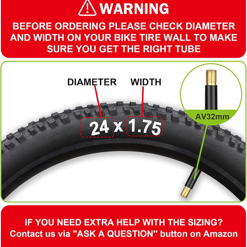 2 Pack Bicycle Tubes (12-27.5" x 1.75-2.125", 32mm AV Schrader Valve, Reliable Inner Tube for Kids/Road/MTB Bike)