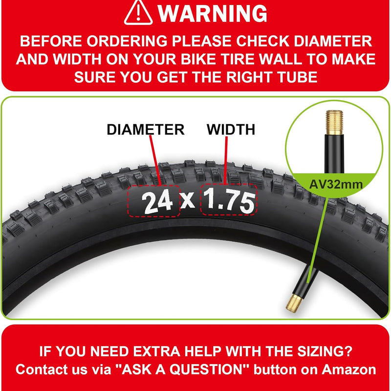 2 Pack Bicycle Tubes (12-27.5" x 1.75-2.125", 32mm AV Schrader Valve, Reliable Inner Tube for Kids/Road/MTB Bike)