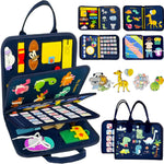 Montessori Busy Board & Busy Book for Toddlers – Sensory & Learning Toy that Keeps Kids Busy, Travel Toy for Airplane & Car, Screen for Boys & Girls (Blue/P4)