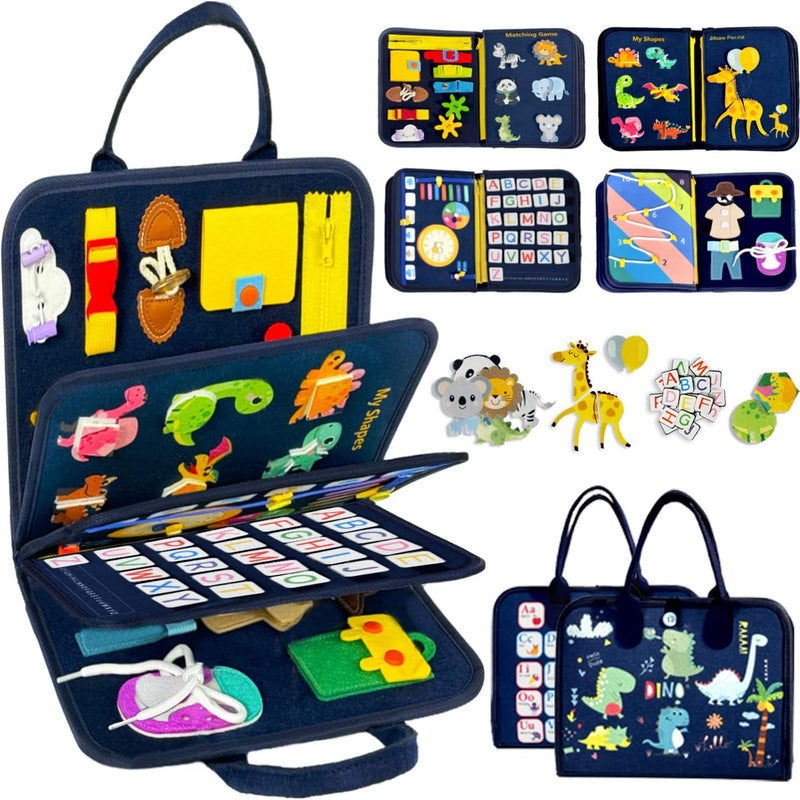 Montessori Busy Board & Busy Book for Toddlers – Sensory & Learning Toy that Keeps Kids Busy, Travel Toy for Airplane & Car, Screen for Boys & Girls (Blue/P4)
